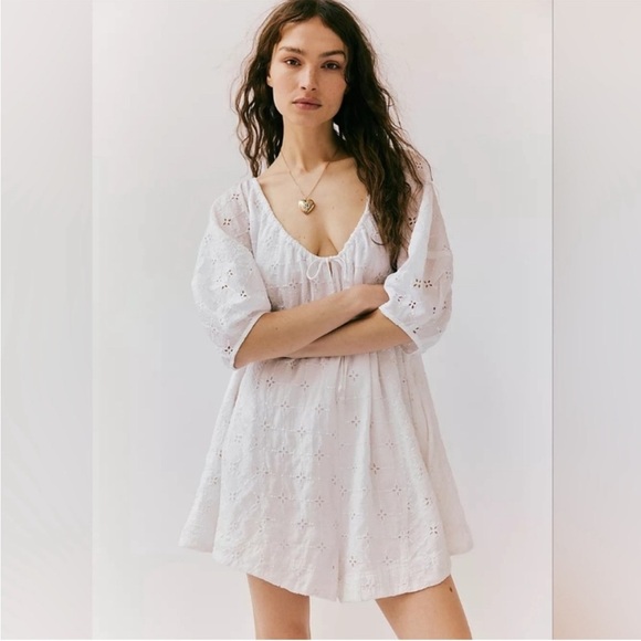 NWOT Free People Bop Around Romper White Embroidered Coverup - Picture 9 of 16